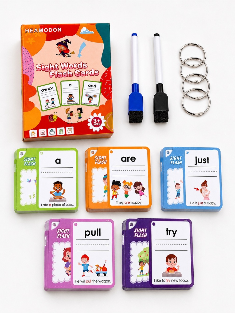 Sight Words Flash Cards 220 Dolch Words Learning Set Pre-K to Grade 3 Heamodon